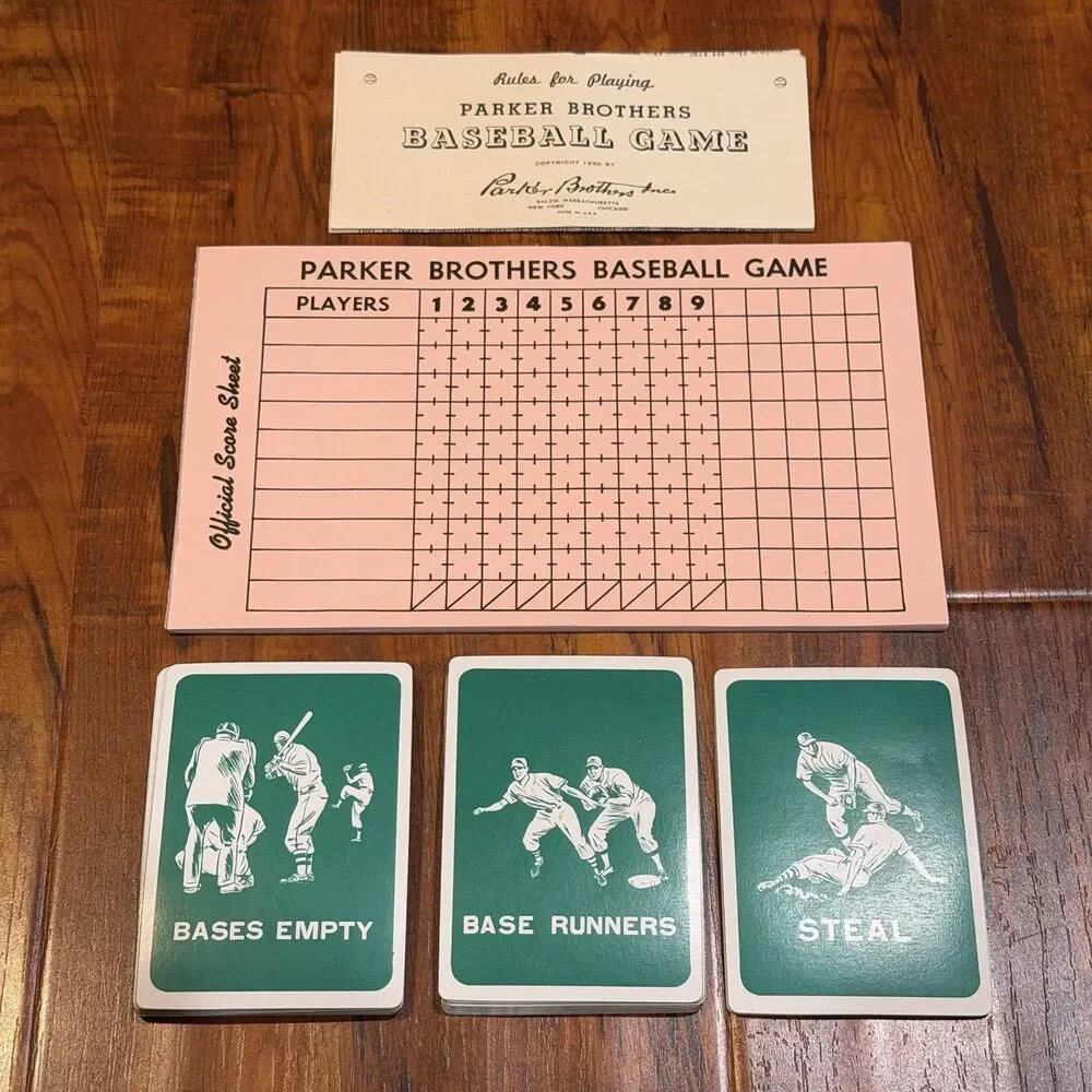 VTG 1949 Parker Brothers Baseball Game Original Rules, Score Sheet Pad & Cards